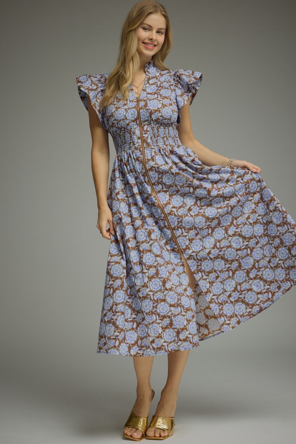 Entro Bluebell Bloom Floral Midi Dress-Midi Dresses-Entro-Deja Nu Boutique, Women's Fashion Boutique in Lampasas, Texas