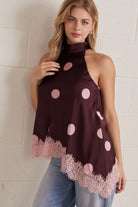 Entro Blush Dot Lace Halter Top-Lace Top-Entro-Deja Nu Boutique, Women's Fashion Boutique in Lampasas, Texas