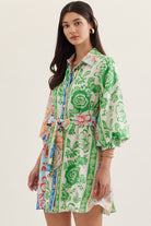 Entro Botanical Stripe Belted Mini Dress-mini dress-Entro-Deja Nu Boutique, Women's Fashion Boutique in Lampasas, Texas