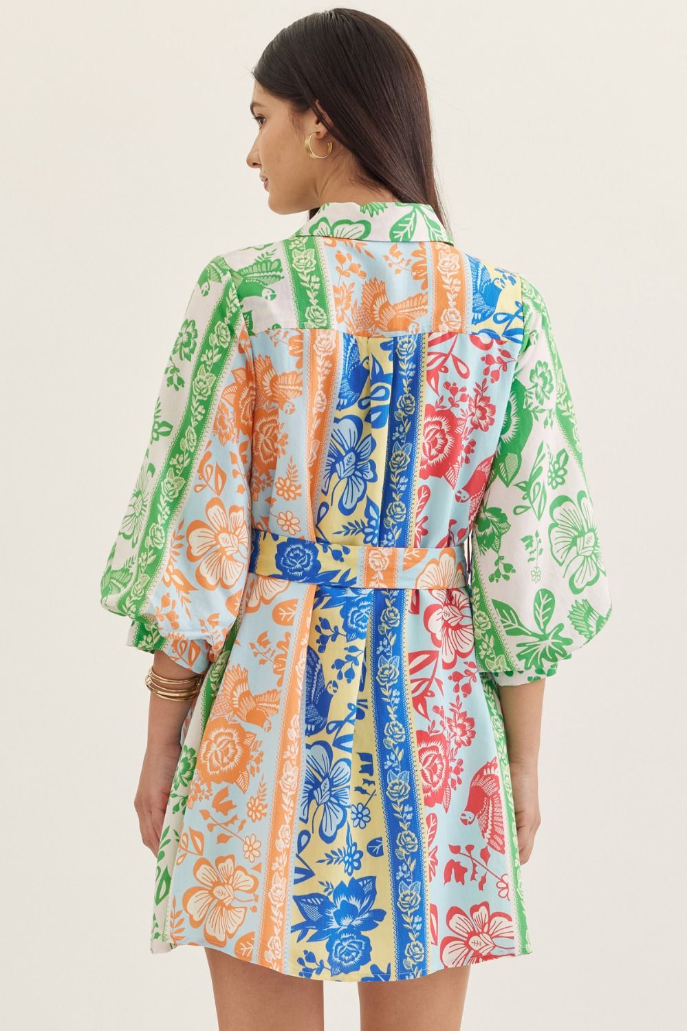 Entro Botanical Stripe Belted Mini Dress-mini dress-Entro-Deja Nu Boutique, Women's Fashion Boutique in Lampasas, Texas