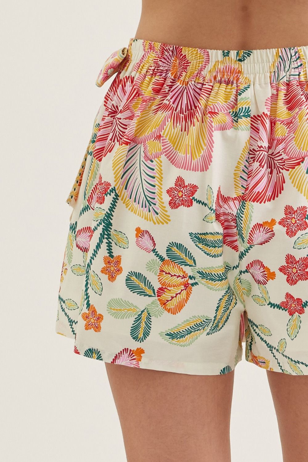 Entro Botanical Print Wrap Front Skort in Pink-skorts-Entro-Deja Nu Boutique, Women's Fashion Boutique in Lampasas, Texas