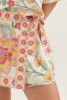 Entro Botanical Print Wrap Front Skort in Pink-skorts-Entro-Deja Nu Boutique, Women's Fashion Boutique in Lampasas, Texas
