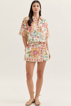 Entro Botanical Print Wrap Front Skort in Pink-skorts-Entro-Deja Nu Boutique, Women's Fashion Boutique in Lampasas, Texas