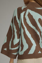 Entro Brown & Aqua Abstract Zebra Print Sweater-Sweaters-entro-Deja Nu Boutique, Women's Fashion Boutique in Lampasas, Texas