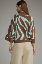 Entro Brown & Aqua Abstract Zebra Print Sweater-Sweaters-entro-Deja Nu Boutique, Women's Fashion Boutique in Lampasas, Texas