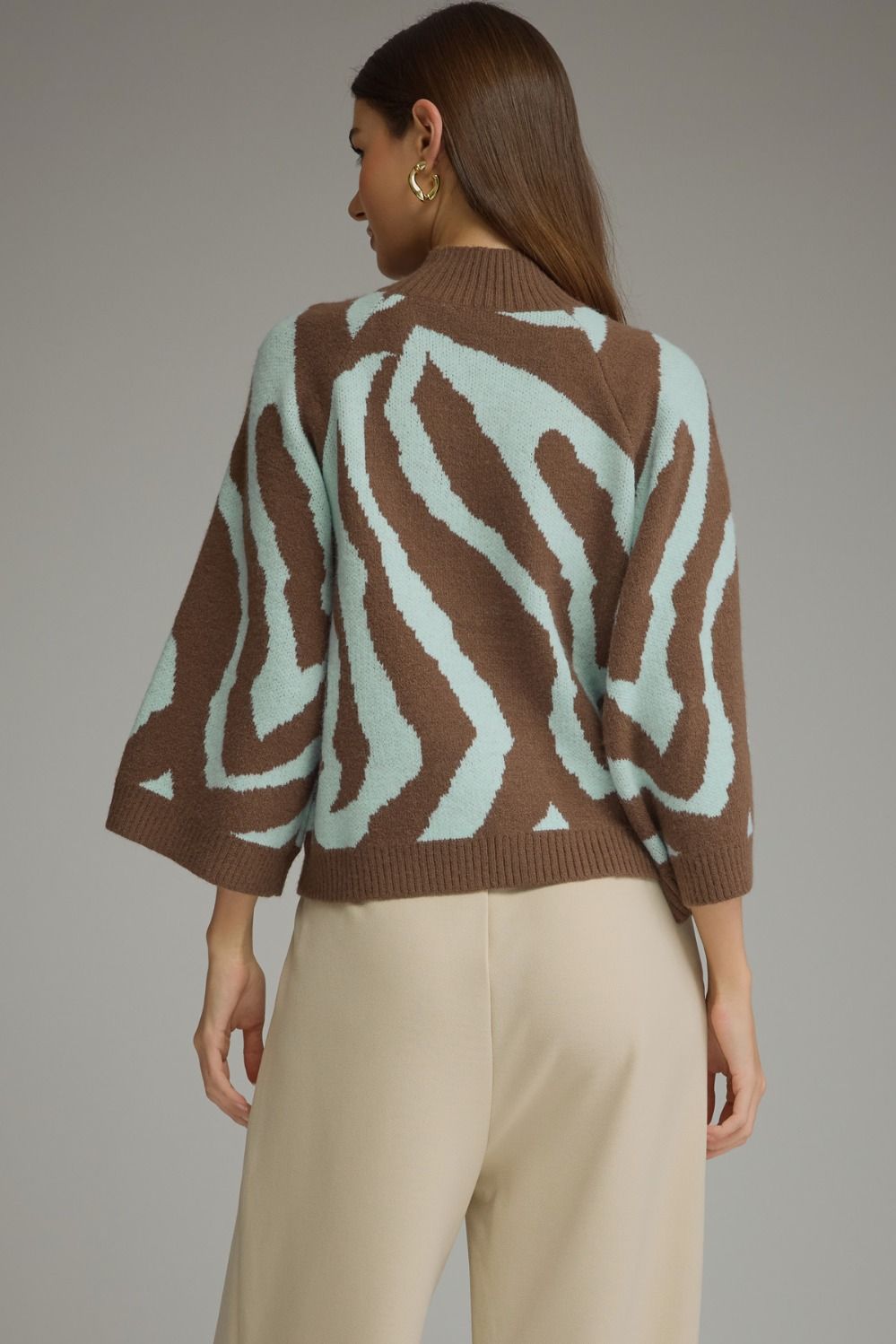 Entro Brown & Aqua Abstract Zebra Print Sweater-Sweaters-entro-Deja Nu Boutique, Women's Fashion Boutique in Lampasas, Texas
