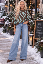 Entro Brown & Aqua Abstract Zebra Print Sweater-Sweaters-entro-Deja Nu Boutique, Women's Fashion Boutique in Lampasas, Texas