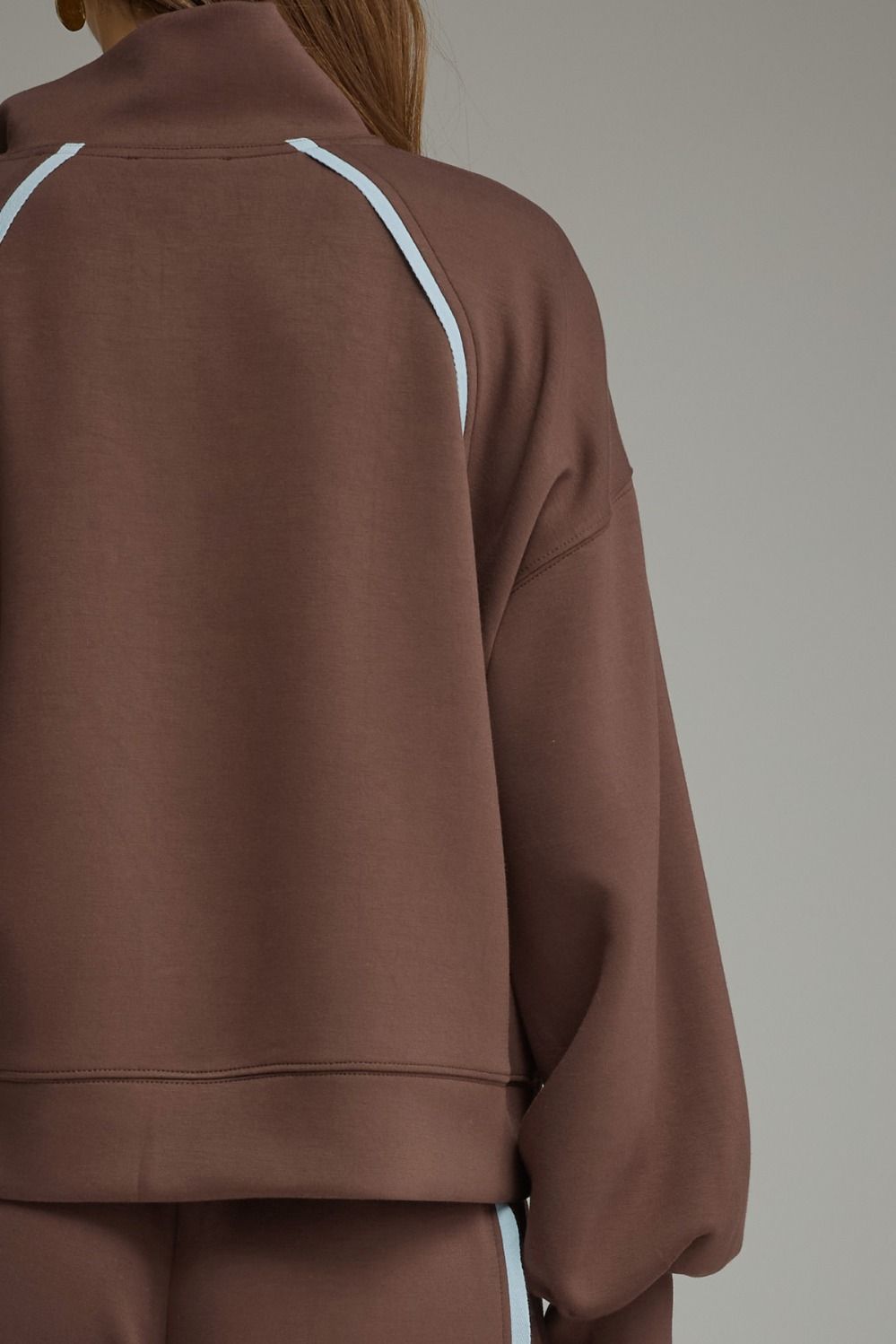 Entro Brown Contrast Piping Half-Zip Pullover-sweatshirt-entro-Deja Nu Boutique, Women's Fashion Boutique in Lampasas, Texas