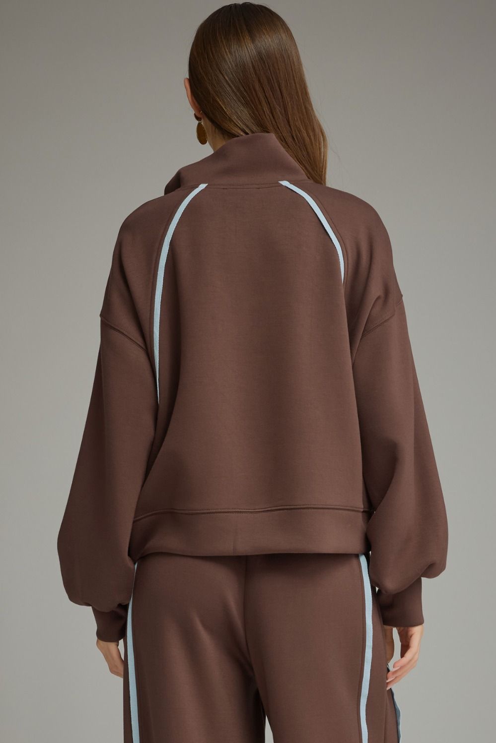 Entro Brown Contrast Piping Half-Zip Pullover-sweatshirt-entro-Deja Nu Boutique, Women's Fashion Boutique in Lampasas, Texas