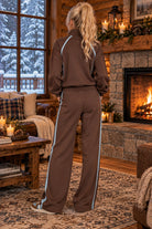 Entro Brown Contrast Piping Half-Zip Pullover-sweatshirt-entro-Deja Nu Boutique, Women's Fashion Boutique in Lampasas, Texas