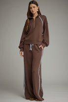Entro Brown Contrast Piping Half-Zip Pullover-sweatshirt-entro-Deja Nu Boutique, Women's Fashion Boutique in Lampasas, Texas