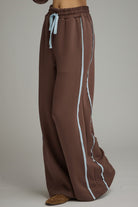 Entro Brown Contrast Stripe Wide Leg Pants-Athleisurewear-entro-Deja Nu Boutique, Women's Fashion Boutique in Lampasas, Texas
