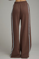 Entro Brown Contrast Stripe Wide Leg Pants-Athleisurewear-entro-Deja Nu Boutique, Women's Fashion Boutique in Lampasas, Texas