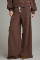 Entro Brown Contrast Stripe Wide Leg Pants-Athleisurewear-entro-Deja Nu Boutique, Women's Fashion Boutique in Lampasas, Texas