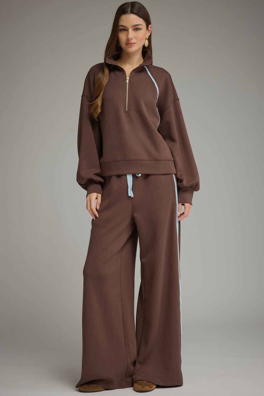 Entro Brown Contrast Stripe Wide Leg Pants-Athleisurewear-entro-Deja Nu Boutique, Women's Fashion Boutique in Lampasas, Texas