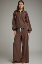 Entro Brown Contrast Stripe Wide Leg Pants-Athleisurewear-entro-Deja Nu Boutique, Women's Fashion Boutique in Lampasas, Texas