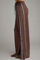 Entro Brown Contrast Stripe Wide Leg Pants-Athleisurewear-entro-Deja Nu Boutique, Women's Fashion Boutique in Lampasas, Texas