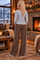 Entro Brown Contrast Stripe Wide Leg Pants-Athleisurewear-entro-Deja Nu Boutique, Women's Fashion Boutique in Lampasas, Texas