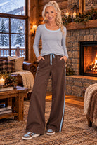 Entro Brown Contrast Stripe Wide Leg Pants-Athleisurewear-entro-Deja Nu Boutique, Women's Fashion Boutique in Lampasas, Texas