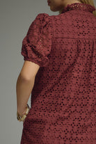 Entro Burgundy Eyelet Puff Sleeve Midi Dress-Midi Dresses-Entro-Deja Nu Boutique, Women's Fashion Boutique in Lampasas, Texas