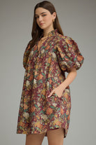Entro Burgundy Floral Puff Sleeve Mini Dress-mini dress-Entro-Deja Nu Boutique, Women's Fashion Boutique in Lampasas, Texas