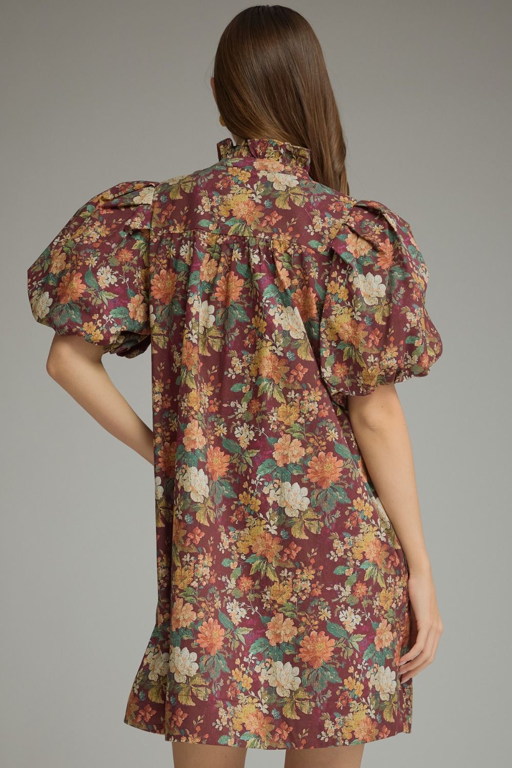 Entro Burgundy Floral Puff Sleeve Mini Dress-mini dress-Entro-Deja Nu Boutique, Women's Fashion Boutique in Lampasas, Texas