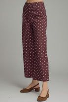 Entro Burgundy Polka Dot Wide Leg Pants-Jeans-Entro-Deja Nu Boutique, Women's Fashion Boutique in Lampasas, Texas