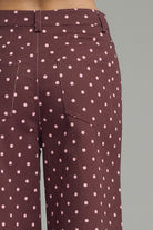 Entro Burgundy Polka Dot Wide Leg Pants-Jeans-Entro-Deja Nu Boutique, Women's Fashion Boutique in Lampasas, Texas