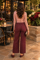 Entro Burgundy Polka Dot Wide Leg Pants-Jeans-Entro-Deja Nu Boutique, Women's Fashion Boutique in Lampasas, Texas