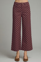 Entro Burgundy Polka Dot Wide Leg Pants-Jeans-Entro-Deja Nu Boutique, Women's Fashion Boutique in Lampasas, Texas