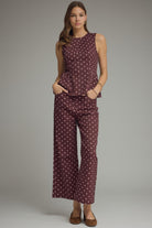 Entro Burgundy Polka Dot Wide Leg Pants-Jeans-Entro-Deja Nu Boutique, Women's Fashion Boutique in Lampasas, Texas
