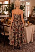 Entro Camel Floral Print Strapless Midi Dress-Midi Dresses-Entro-Deja Nu Boutique, Women's Fashion Boutique in Lampasas, Texas