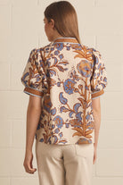 Entro Ecru Floral Puff Sleeve Button Front Top-Tops-entro-Deja Nu Boutique, Women's Fashion Boutique in Lampasas, Texas