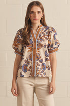 Entro Ecru Floral Puff Sleeve Button Front Top-Tops-entro-Deja Nu Boutique, Women's Fashion Boutique in Lampasas, Texas