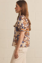 Entro Ecru Floral Puff Sleeve Button Front Top-Tops-entro-Deja Nu Boutique, Women's Fashion Boutique in Lampasas, Texas