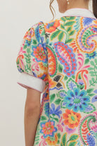 Entro Bright Floral Puff Sleeve Mini Dress-mini dress-Entro-Deja Nu Boutique, Women's Fashion Boutique in Lampasas, Texas