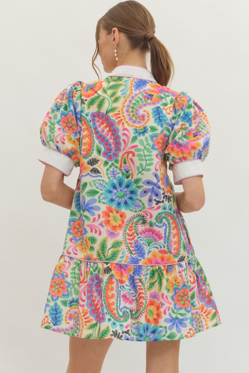 Entro Bright Floral Puff Sleeve Mini Dress-mini dress-Entro-Deja Nu Boutique, Women's Fashion Boutique in Lampasas, Texas