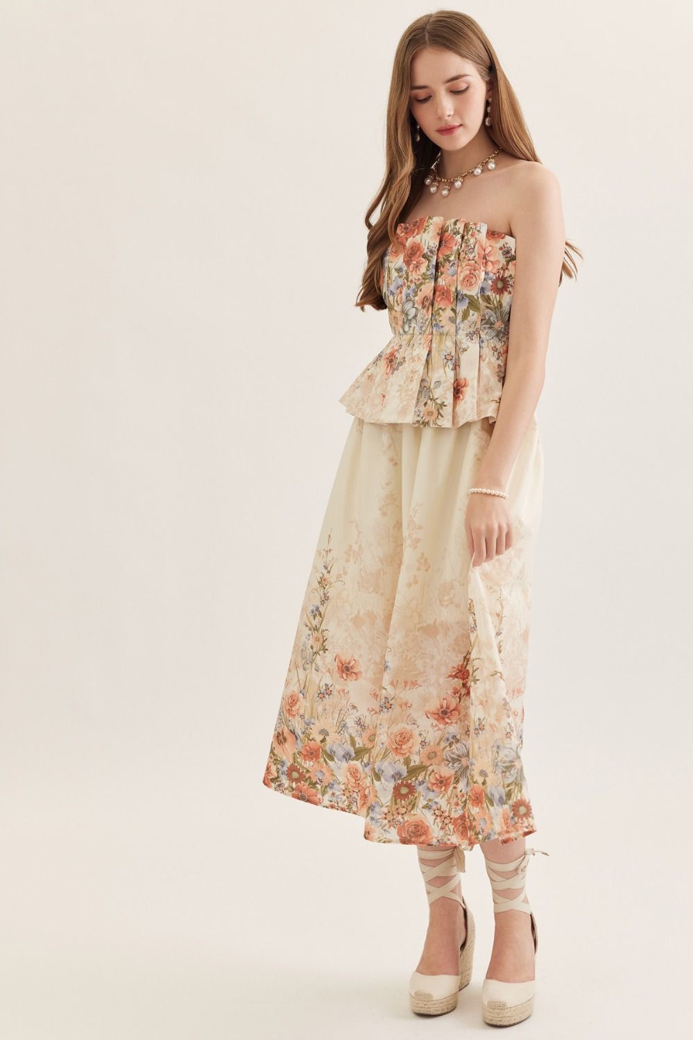 Entro Rose Multi Floral Strapless Midi Dress-Midi Dresses-Entro-Deja Nu Boutique, Women's Fashion Boutique in Lampasas, Texas