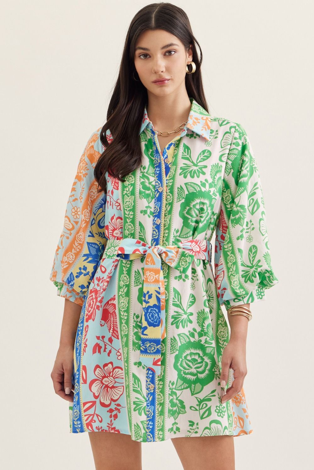 Entro Botanical Stripe Belted Mini Dress-mini dress-Entro-Deja Nu Boutique, Women's Fashion Boutique in Lampasas, Texas