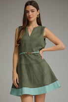 Entro Hunter Green Faux Suede Belted Mini Dress-mini dress-Entro-Deja Nu Boutique, Women's Fashion Boutique in Lampasas, Texas