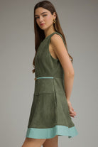 Entro Hunter Green Faux Suede Belted Mini Dress-mini dress-Entro-Deja Nu Boutique, Women's Fashion Boutique in Lampasas, Texas