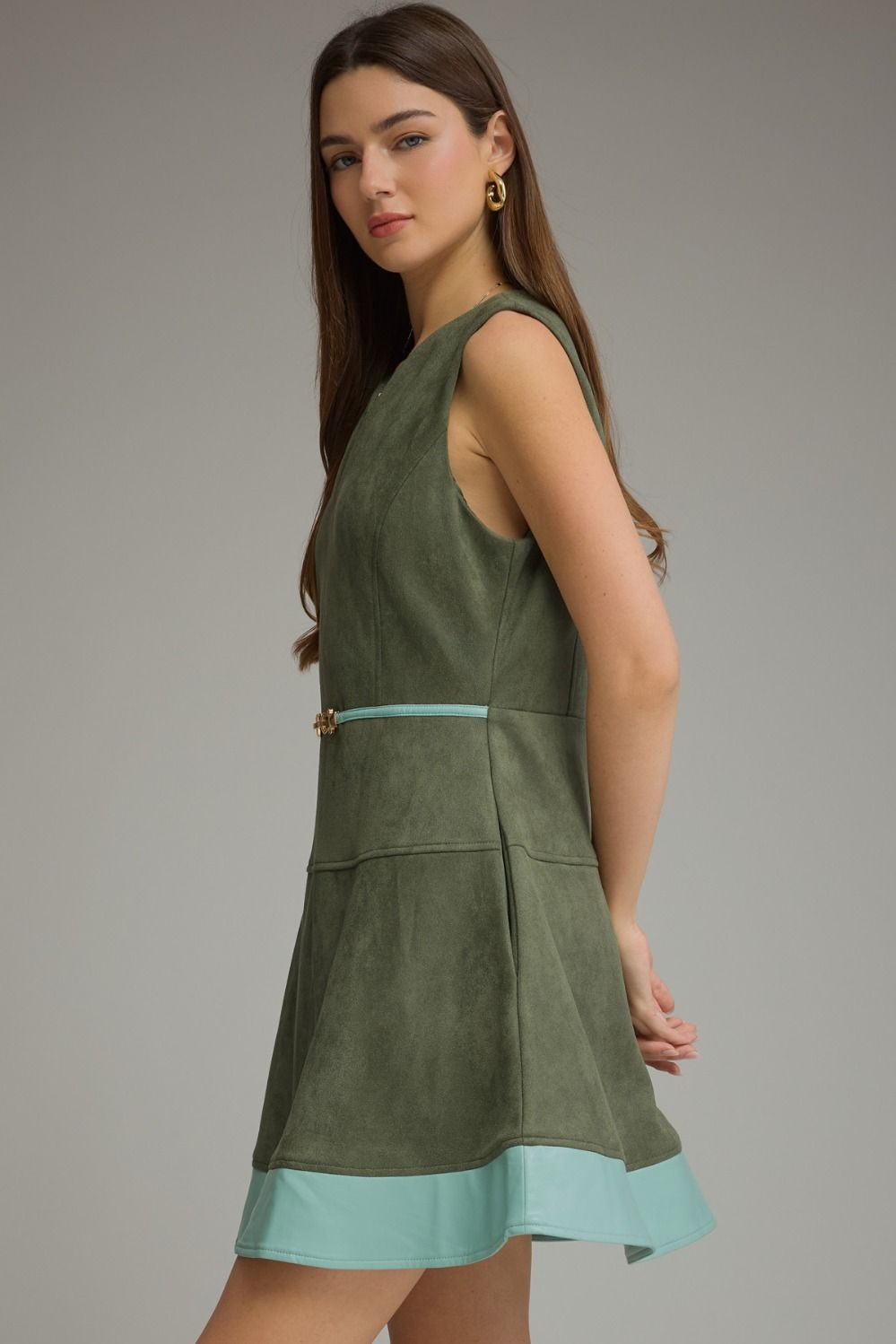 Entro Hunter Green Faux Suede Belted Mini Dress-mini dress-Entro-Deja Nu Boutique, Women's Fashion Boutique in Lampasas, Texas