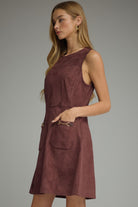 Entro Merlot Chain Accent Pocket Mini Dress-mini dress-entro-Deja Nu Boutique, Women's Fashion Boutique in Lampasas, Texas