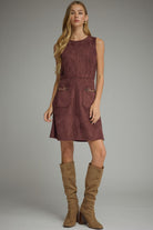 Entro Merlot Chain Accent Pocket Mini Dress-mini dress-entro-Deja Nu Boutique, Women's Fashion Boutique in Lampasas, Texas