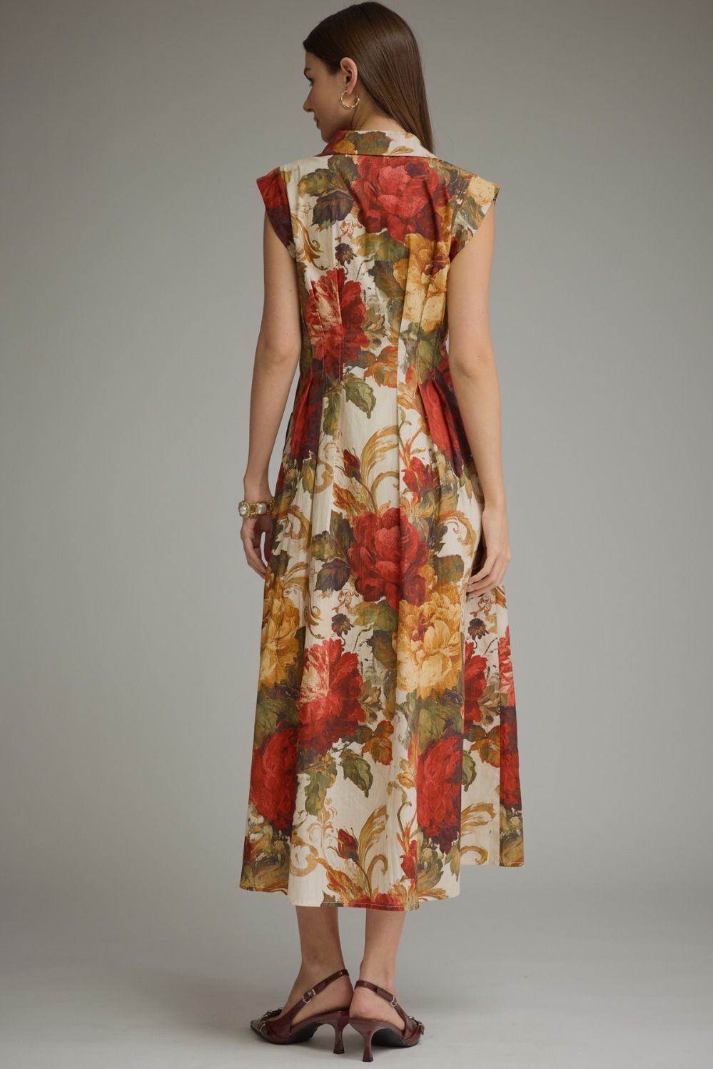 Entro Multi Floral Front Zip Midi Dress-Midi Dresses-entro-Deja Nu Boutique, Women's Fashion Boutique in Lampasas, Texas