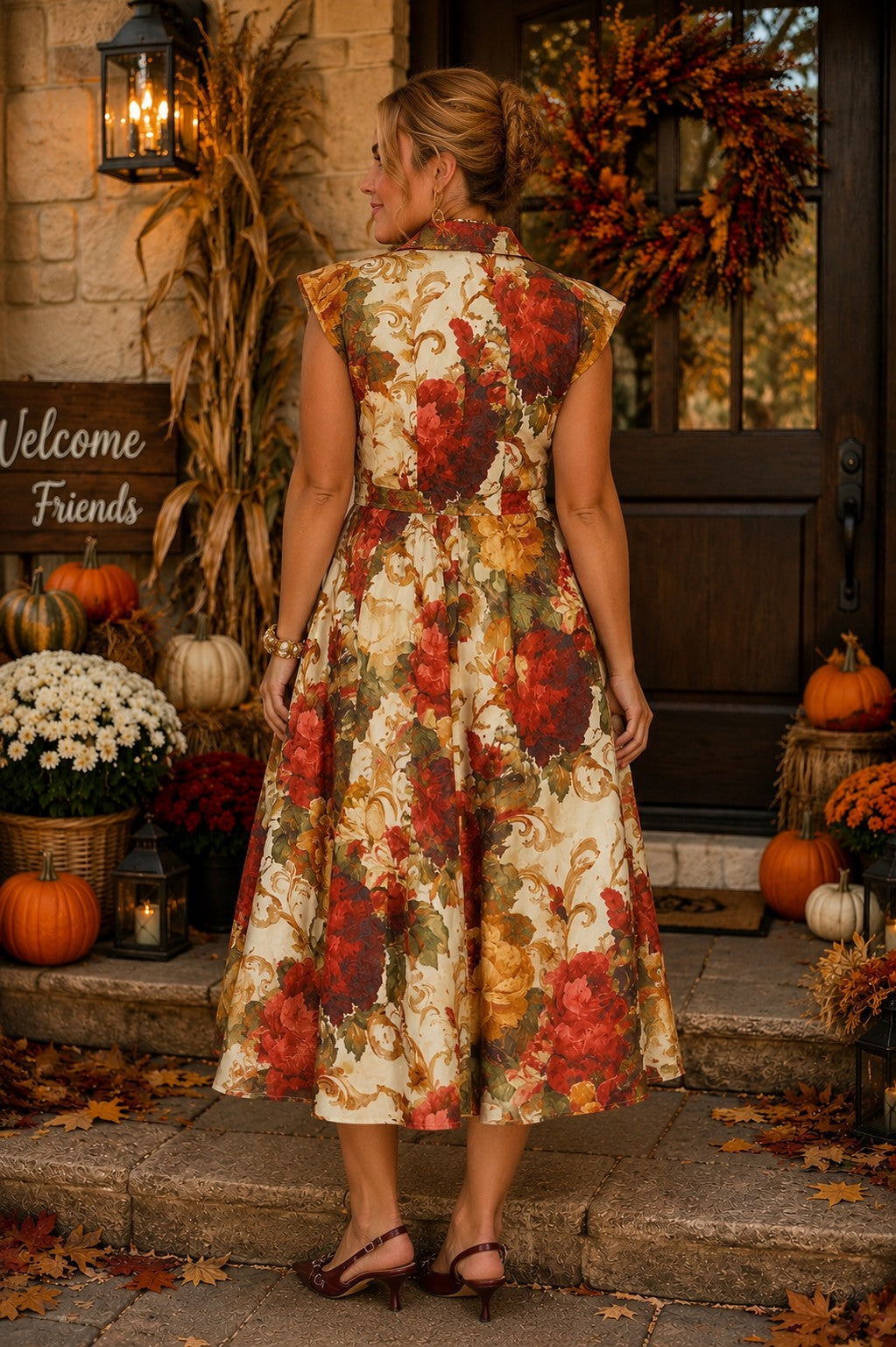 Entro Multi Floral Front Zip Midi Dress-Midi Dresses-entro-Deja Nu Boutique, Women's Fashion Boutique in Lampasas, Texas