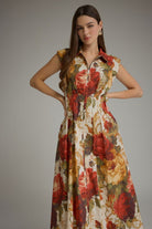 Entro Multi Floral Front Zip Midi Dress-Midi Dresses-entro-Deja Nu Boutique, Women's Fashion Boutique in Lampasas, Texas