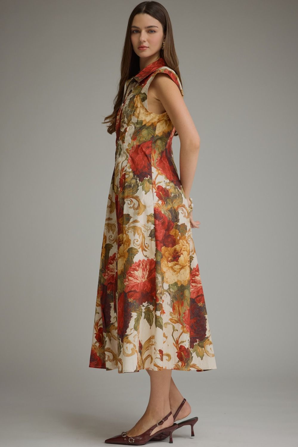 Entro Multi Floral Front Zip Midi Dress-Midi Dresses-entro-Deja Nu Boutique, Women's Fashion Boutique in Lampasas, Texas