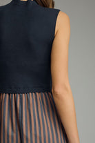 Entro Navy Mock Neck Contrast Stripe Midi Dress-Midi Dresses-Entro-Deja Nu Boutique, Women's Fashion Boutique in Lampasas, Texas