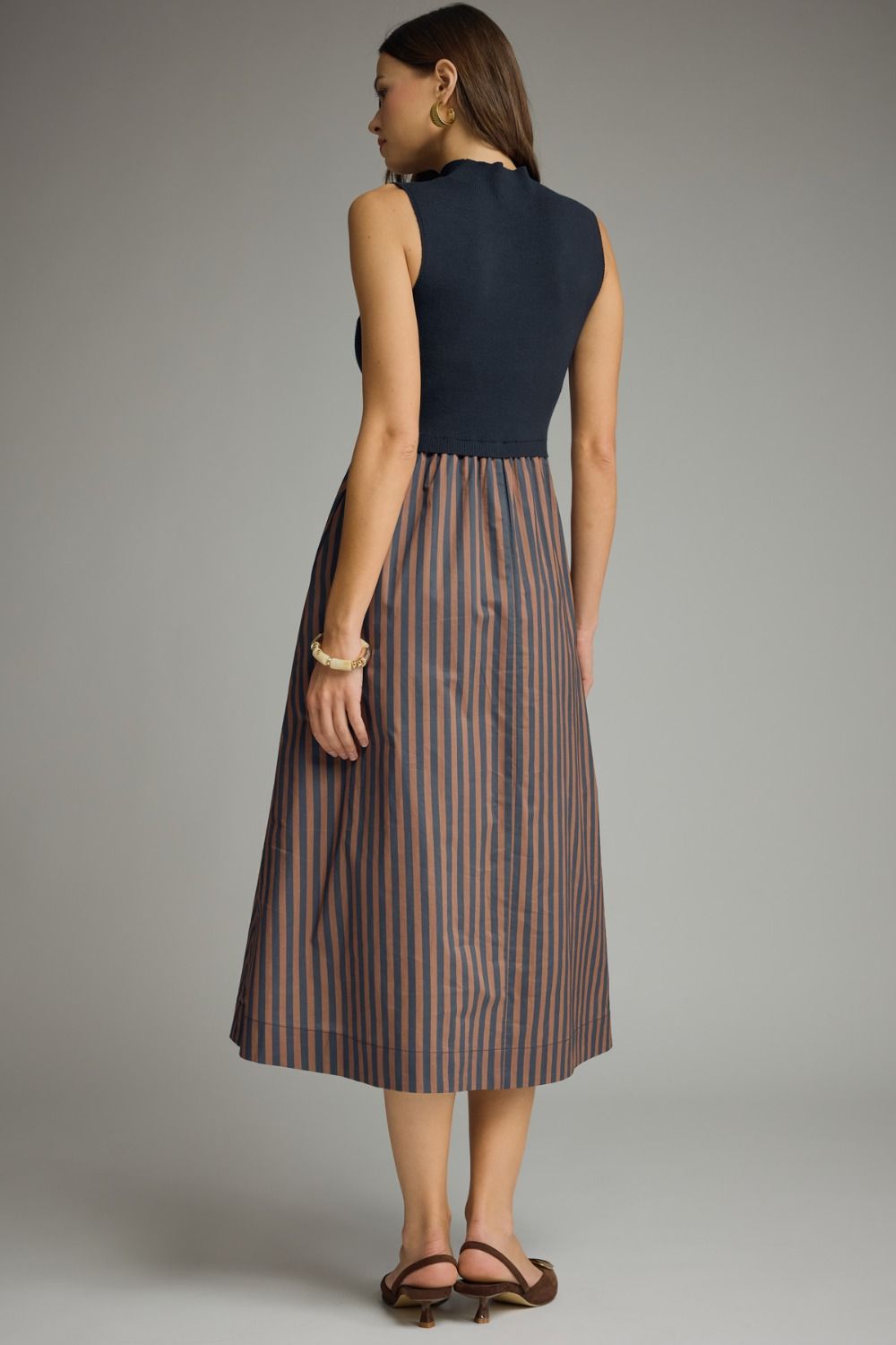Entro Navy Mock Neck Contrast Stripe Midi Dress-Midi Dresses-Entro-Deja Nu Boutique, Women's Fashion Boutique in Lampasas, Texas